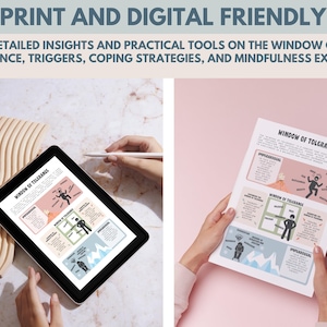 May include: A printable digital resource titled "Window of Tolerance" with illustrations and text explaining the concept of emotional regulation. The resource includes information on hyperarousal, hypoarousal, and coping strategies.