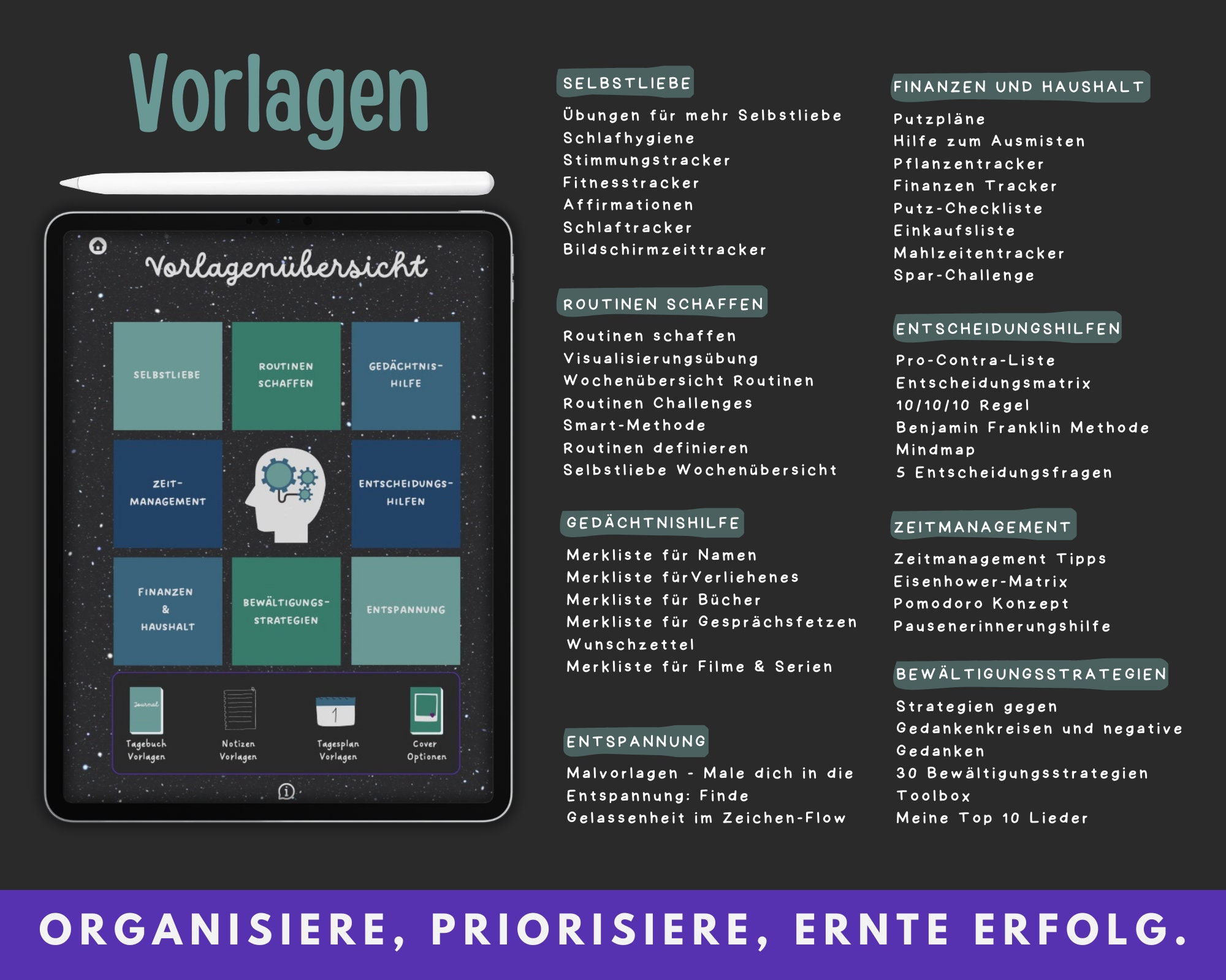 ADHS Digitaler Kalender Tagesplaner DARKMODE Zeitmanagement Für