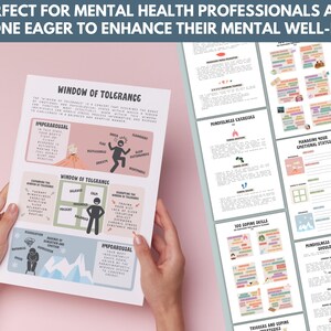 May include: A printable worksheet with the title "Window of Tolerance" and illustrations of a volcano and mountains. The worksheet includes information about hyperarousal, window of tolerance, and hypoarousal.