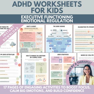 ADHD worksheets kids teens, coping skills, iceberg, executive functioning, therapy, kid routines, emotional regulation, counselor pdf