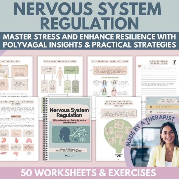 Nervous System Regulation Workbook, Somatic Exercise Polyvagal Theory Ladder Vagus Vagal Nerve Therapy Techniques Worksheets Co-regulation