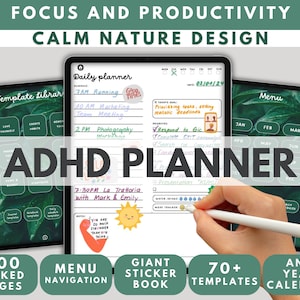 ADHD Digital Planner (by an ADHDer) for iPad, Goodnotes & Android, Adult daily planner, habit tracker, cleaning, chore chart, science based