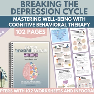 Breaking the Depression Cycle Workbook, Overcoming Anxiety, Counseling Sheets, Worksheets, DBT ACT Coping Skills CBT Mental Health Adults