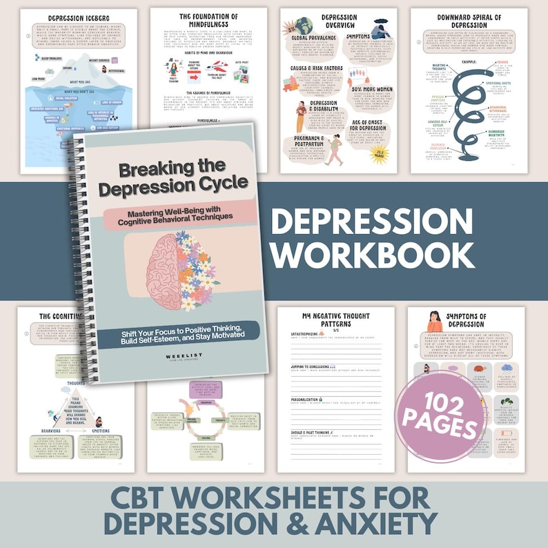 Quaderno di lavoro sul ciclo della depressione, tecniche di coping per l'ansia tramite terapia cognitivo-comportamentale (download digitale) immagine 1
