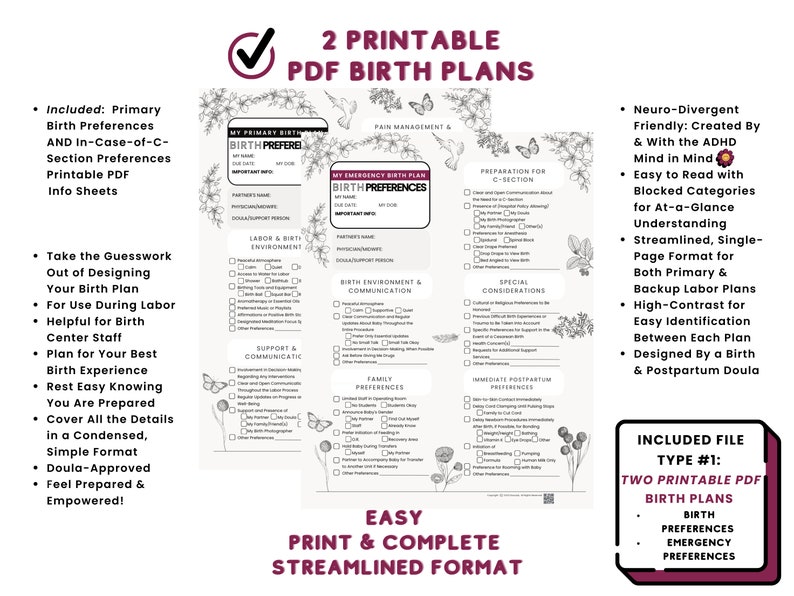 Birth Plan Template + C-section Birth Plan - Editable Checklist - Canva ...