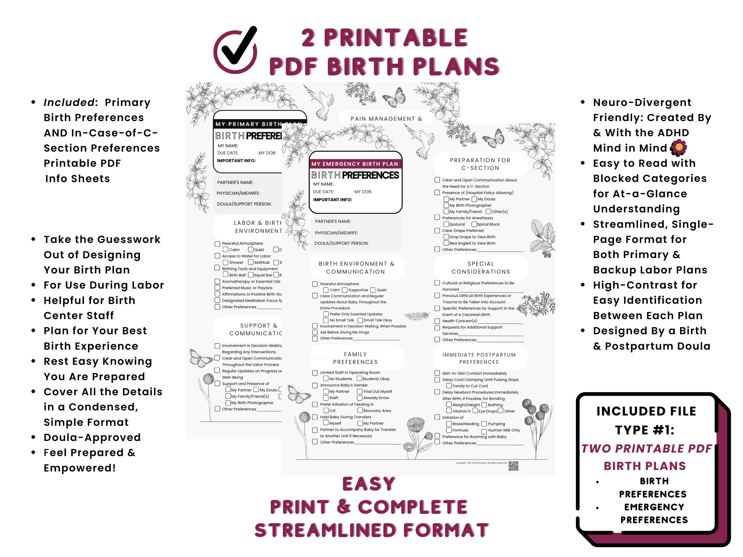 Birth Plan Template   C section Birth Plan Editable Checklist Canva