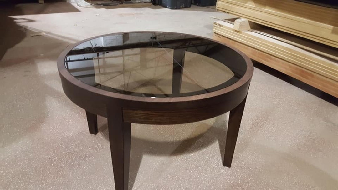 Round Glass & Oak Table Etsy