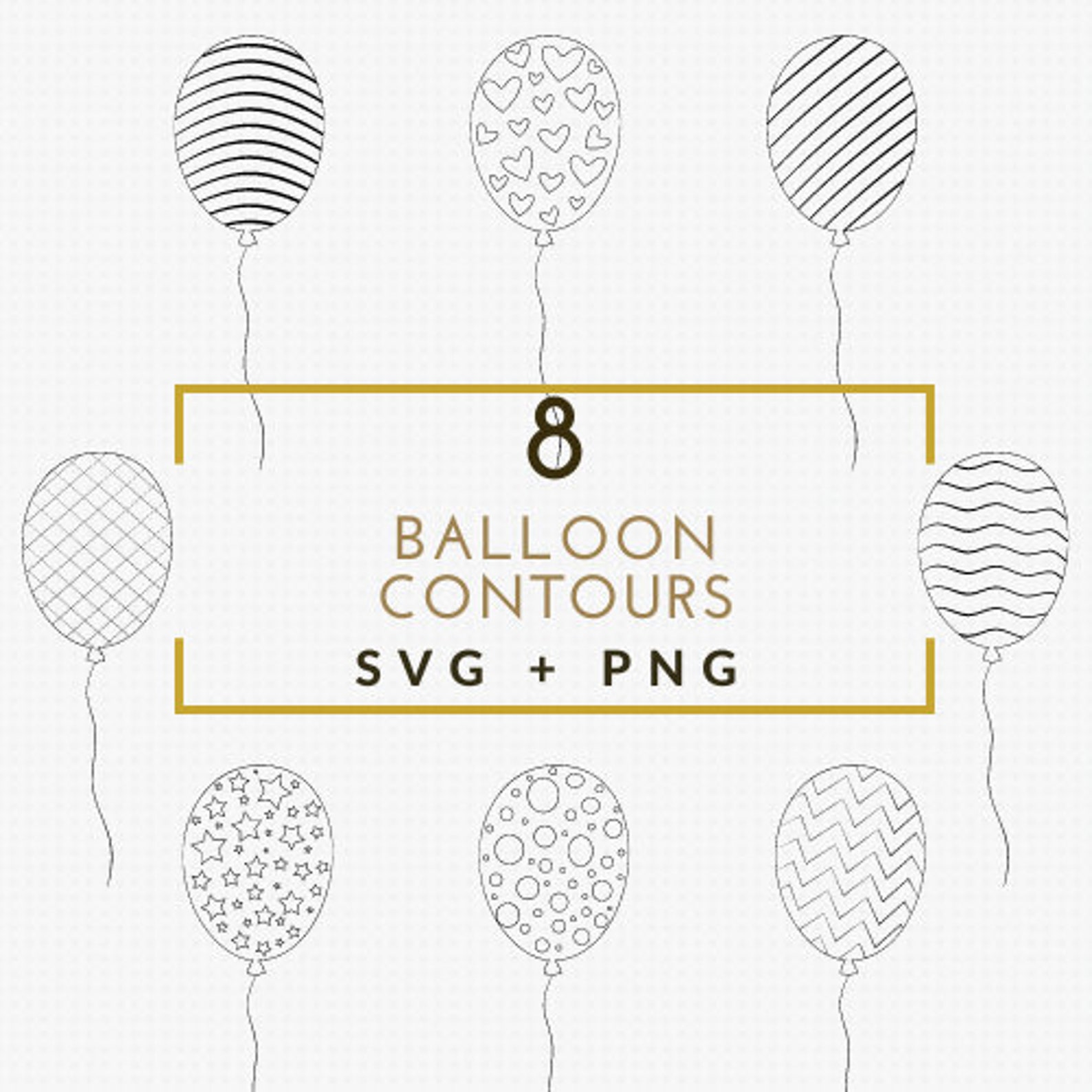 8 Balloon Contours SVG + PNG | Black and White Graphics | Commercial ...