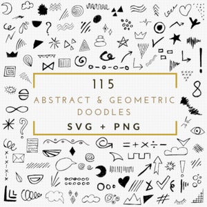 Doodle Clipart SVG + PNG Set Bundle, Abstract and Geometric Doodles| Hand Drawn Doodle Images| Black and White Graphics | Commercial use