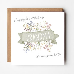 Personalised Grandma Granny Gran Nana Nanny Birthday Card, Greeting Card, Meadow Wild Flower