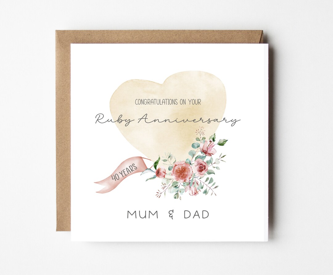 Ruby Wedding Anniversary Card - Personalised 40th Anniversary Card ...