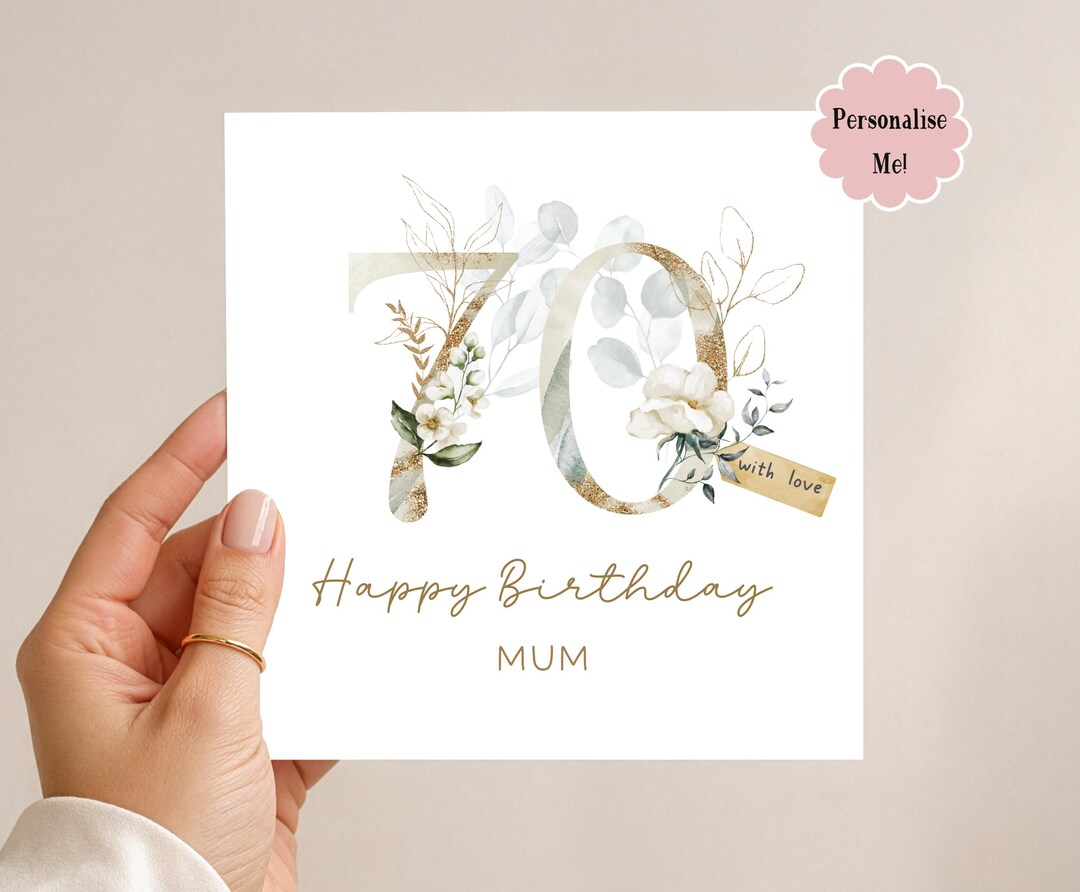 70th Birthday Card: Gold Floral, for Her, Personalised - Etsy UK