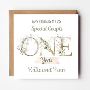 1st Year Anniversary Card for a Special Couple Personalised - One Year ...