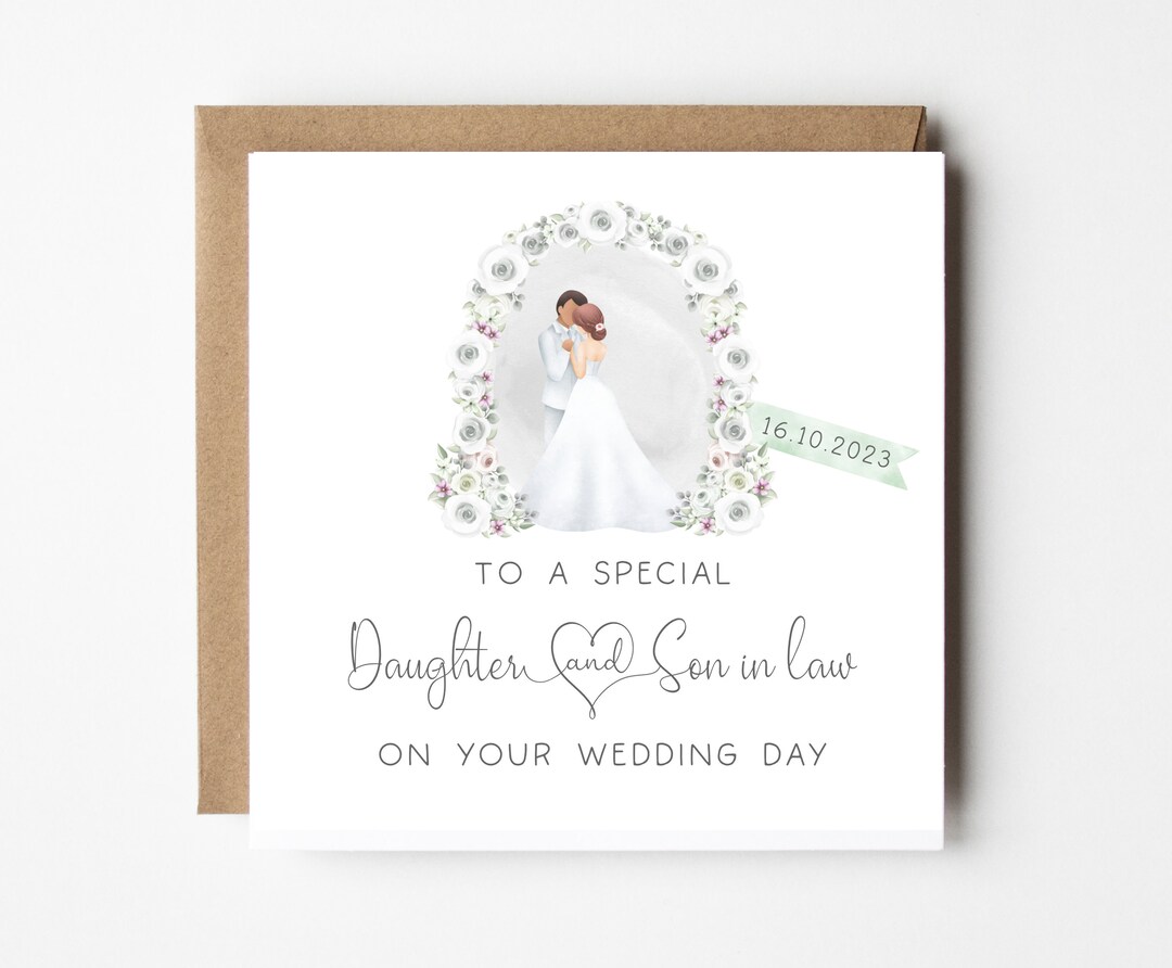 Daughter & Son in Law Wedding Card, Personalised With Date, Bride and
