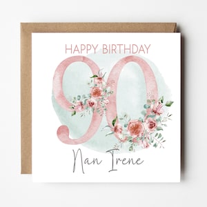 Personalised 90th Birthday Card For Her Pink Rose Floral Nanny Mum Sister Auntie Friend Card