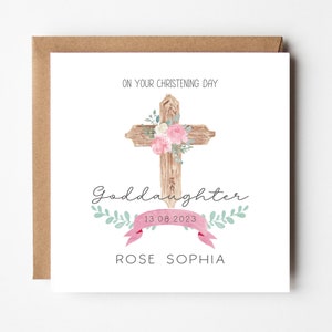 Personalised Goddaughter Christening Card Baptism Naming Day Pink Floral image 1