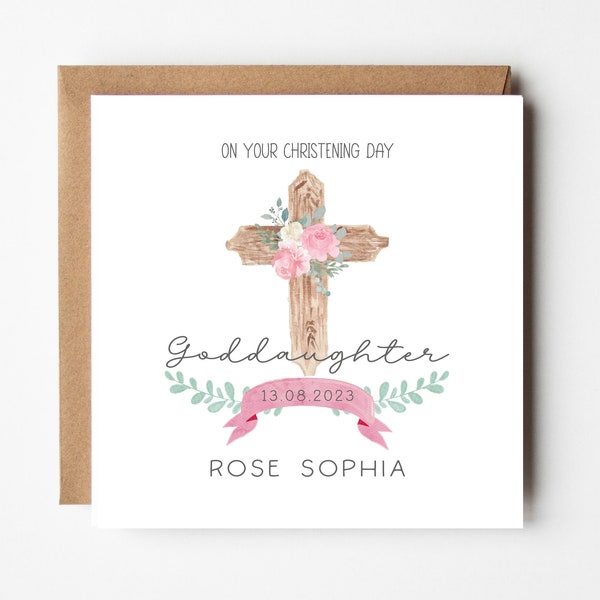 Personalised Goddaughter Christening Card  Baptism Naming Day Pink Floral