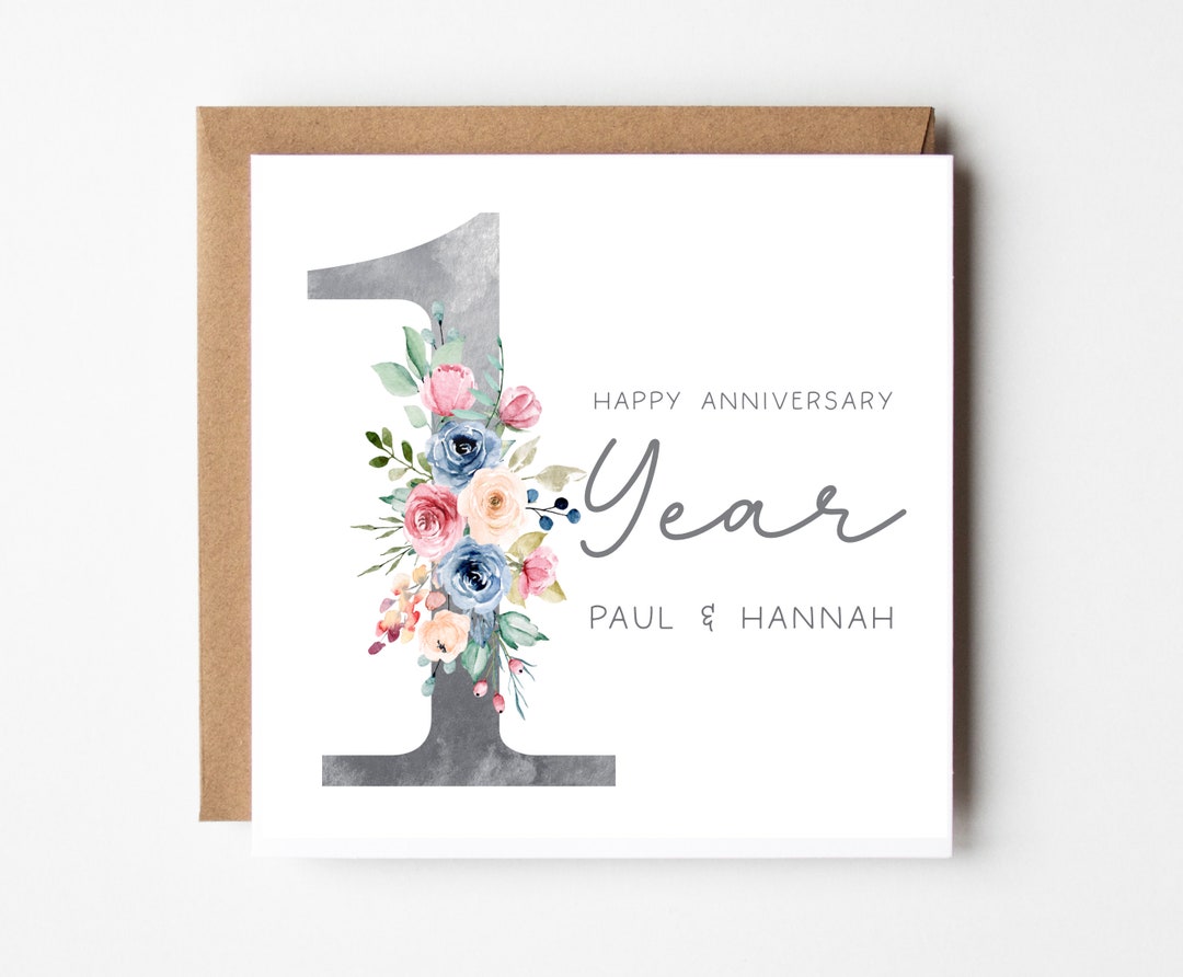1st Year Anniversary Card Personalised - One Year - Paper Anniversary ...