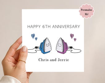 Personalised 6th Anniversary Card: Funny Steam Irons