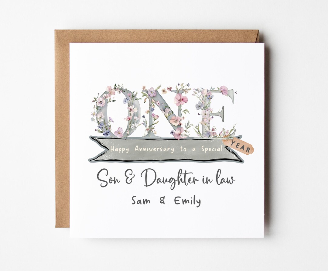 Son & Daughter in Law 1st Year Anniversary Card Personalised - One Year ...