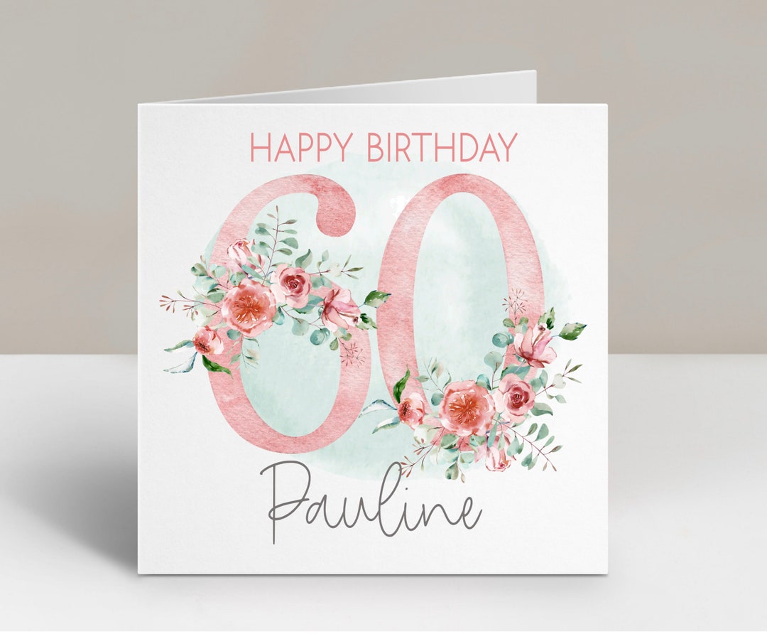 Personalised 60th Birthday Card for Her Pink Rose Floral Nanny - Etsy
