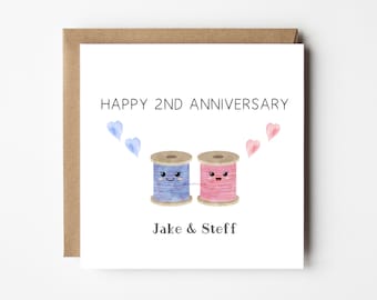 Personalised 2 Year Anniversary Card 6x6 Square Greeting Card Funny Cotton Reels Anniversary 2nd