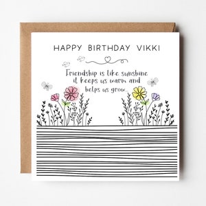 Personalised Special Friend Birthday Card Greeting Card-  Friendship Quote Poem- Friends like sunshine 30th 40th 50th Birthday