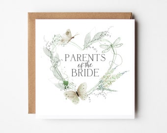 Parents of the Bride Wedding Card - Watercolour Heart Wreath - Botanical - Leaves- Thank you Card