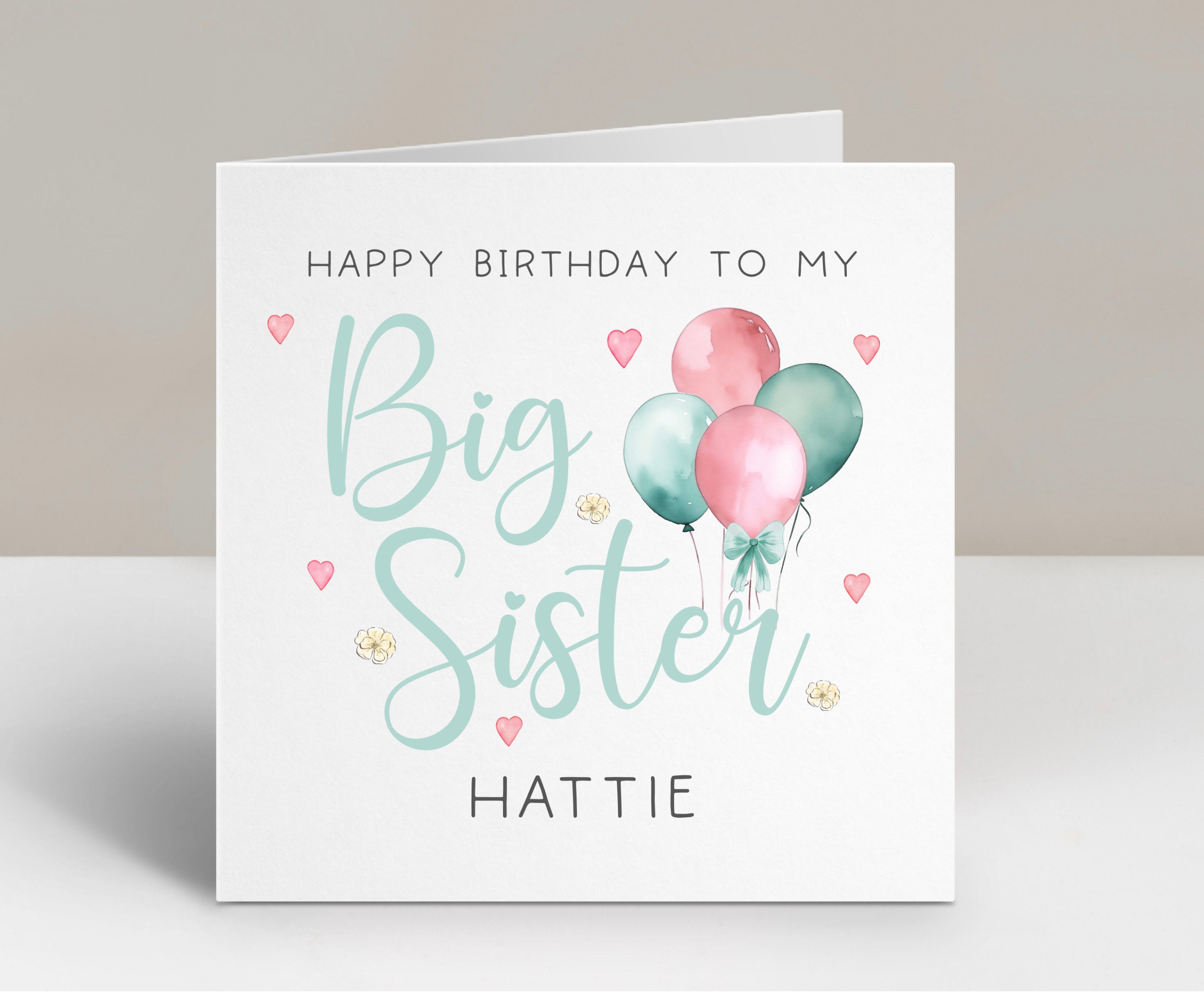 Personalized Big Sister Birthday Card: Pink \u0026 Teal Balloons - Etsy, image size:2717x2245