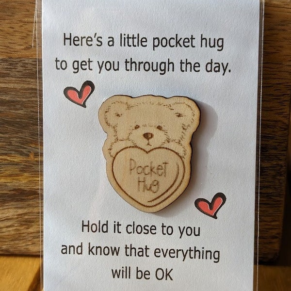 Wooden pocket hug  FREE UK DELIVERY thinking of you  gift for friend,  gift for daughter, small gift for her, stay strong , get well soon