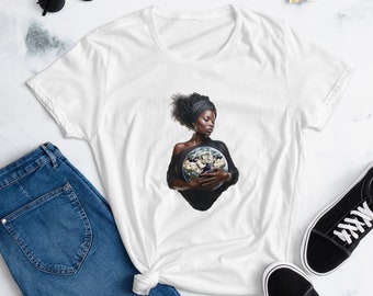 Mother Earth / Women's Graphic T-Shirt / Earth Lover / Black Goddess / Gaia / Black Love / Gift for Her /Afro Curly Hair Girl / Anniversary