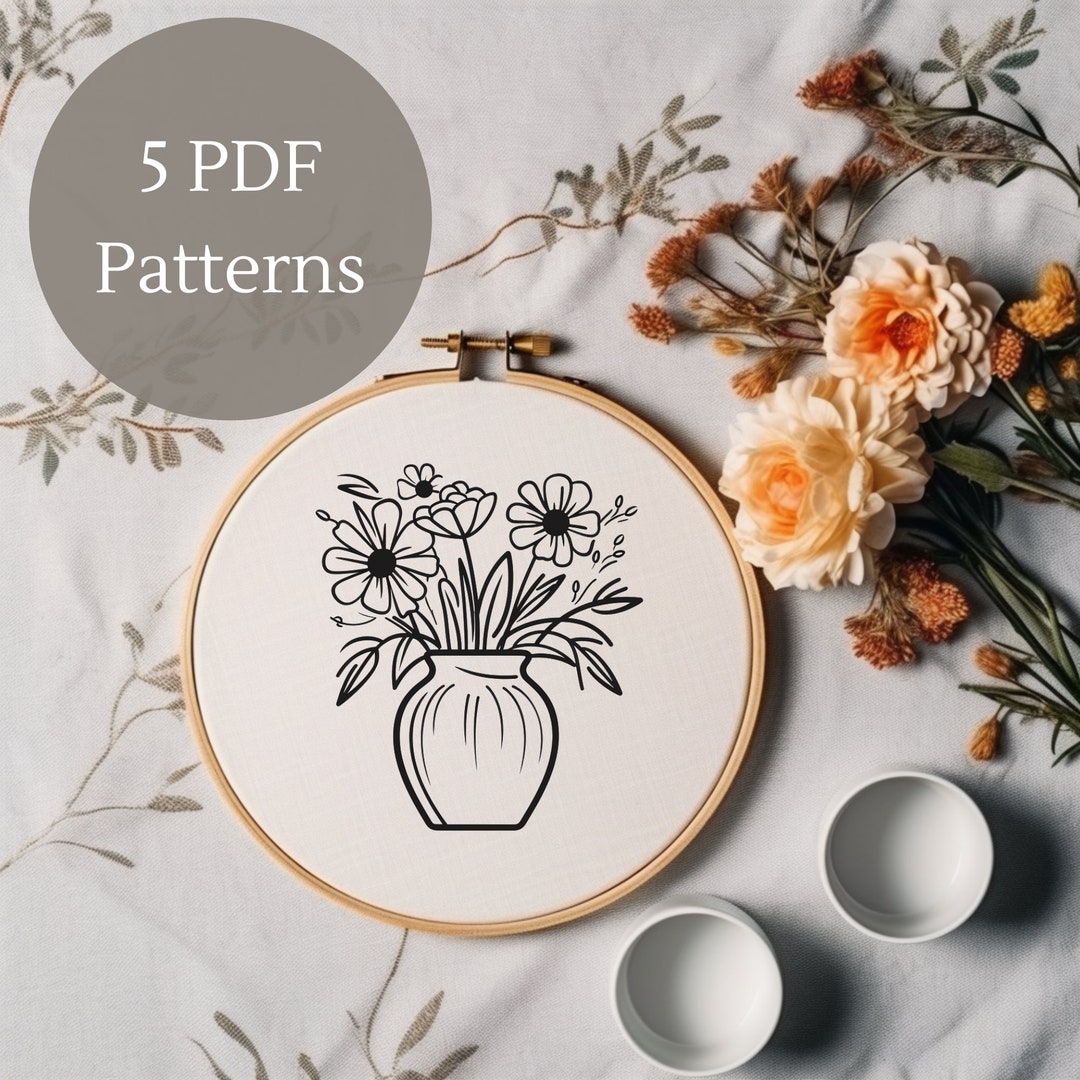 5 Digital Flower Vase Embroidery Pattern PDF Beginner Etsy