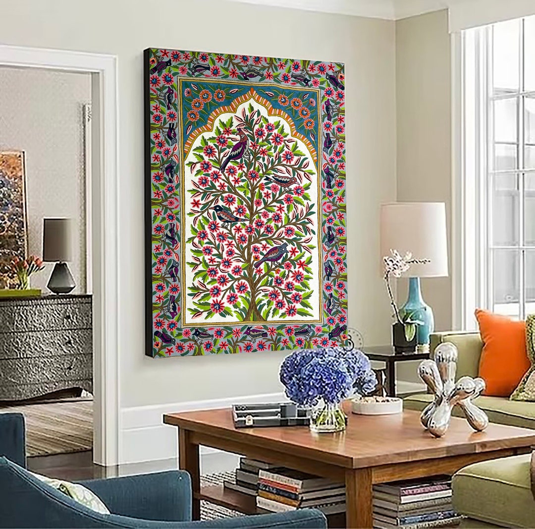 Handmade 4x6 Kashmiri Wool Tapestry, Wall Hanging, Boho Home Decor Rug
