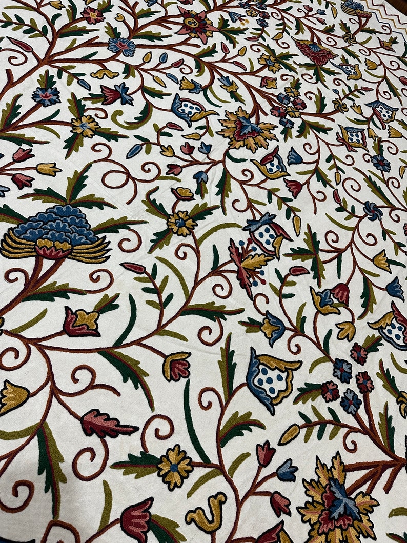 Handmade Kashmir Bed Cover Set, Bohemian Luxury Bedding, Floral Crewel