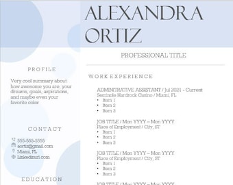 Blue Resume Template | Word and Pages Resume Template | Girl Resume Templates | Women CV Template | Photo CV Template
