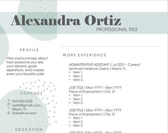 Green Resume Template | Blue Resume | Word and Pages Resume Template | Girl Resume Templates | Women CV Template | Photo CV Template