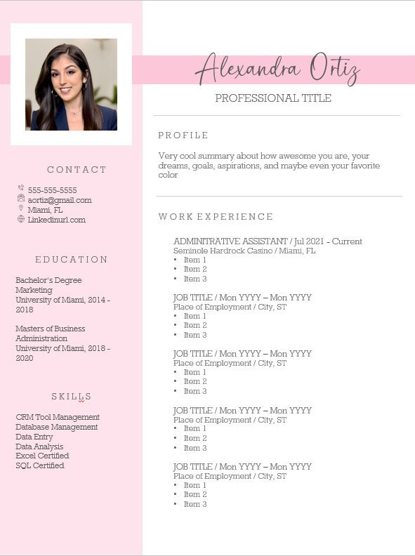 Pink Resume Template | Word and Pages Resume Template | Girl Resume Templates | Women CV Template | Photo CV Template