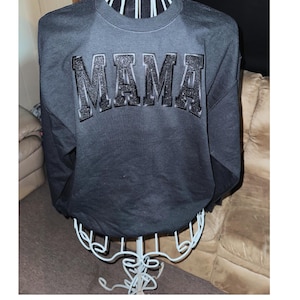 Embroidered Mama Glitter Applique Sweatshirt