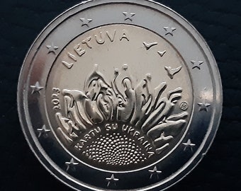 2 Euro Lithuania 2023 S/C Sunflower Together with Ukraine
