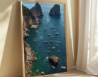 Amalfi Coast Print – Positano Boats | Italy Travel Poster, Mediterranean Coastal Wall Art, Digital Download