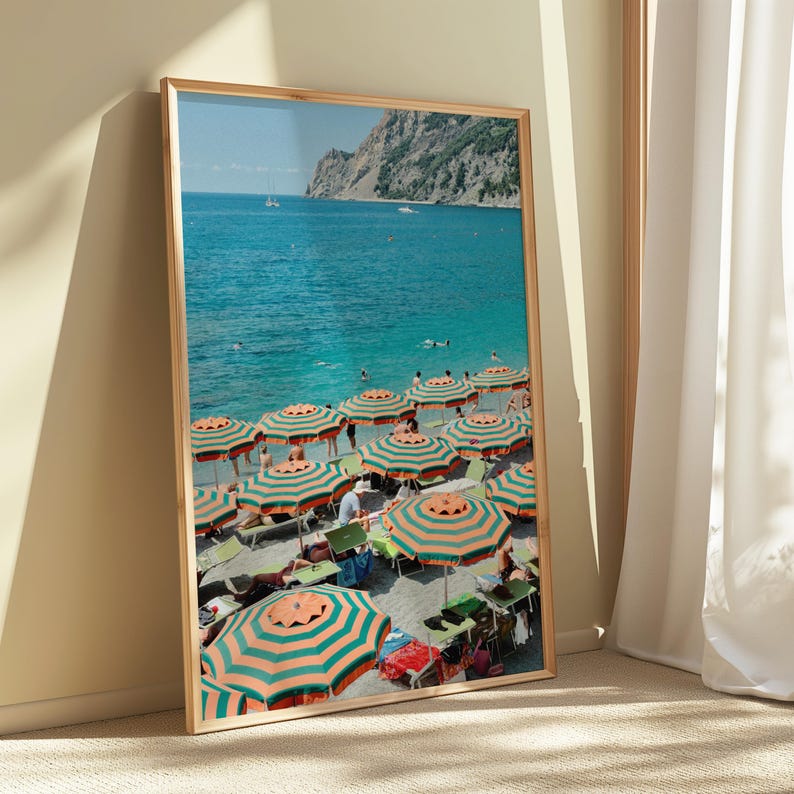 Positano Wall Art, Italian Coastal Print, Amalfi Coast Beach Poster, Mediterranean Decor, Digital Download image 1