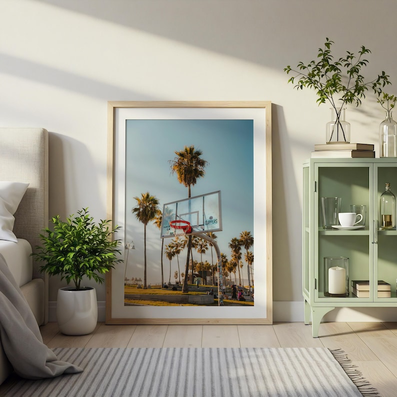 Venice Beach Basketball Court Print, LA Clippers Wall Art, California Palm Trees Poster, Urban Sunset Sports Photography, Coastal Decor image 14
