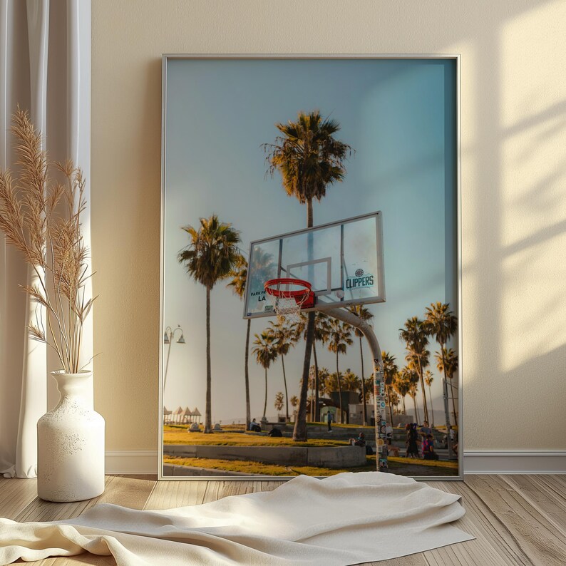 Venice Beach Basketball Court Print, LA Clippers Wall Art, California Palm Trees Poster, Urban Sunset Sports Photography, Coastal Decor image 8