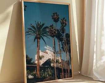 Hotel Roosevelt Print – Retro California Palm Tree Digital Download Wall Art, Vintage Hollywood Poster
