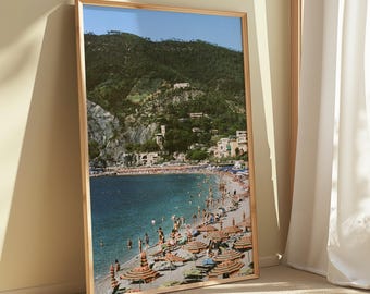 Amalfi Coast Print – Vintage Beach Umbrellas Poster | Italy Digital Wall Art, Mediterranean Coastal Decor