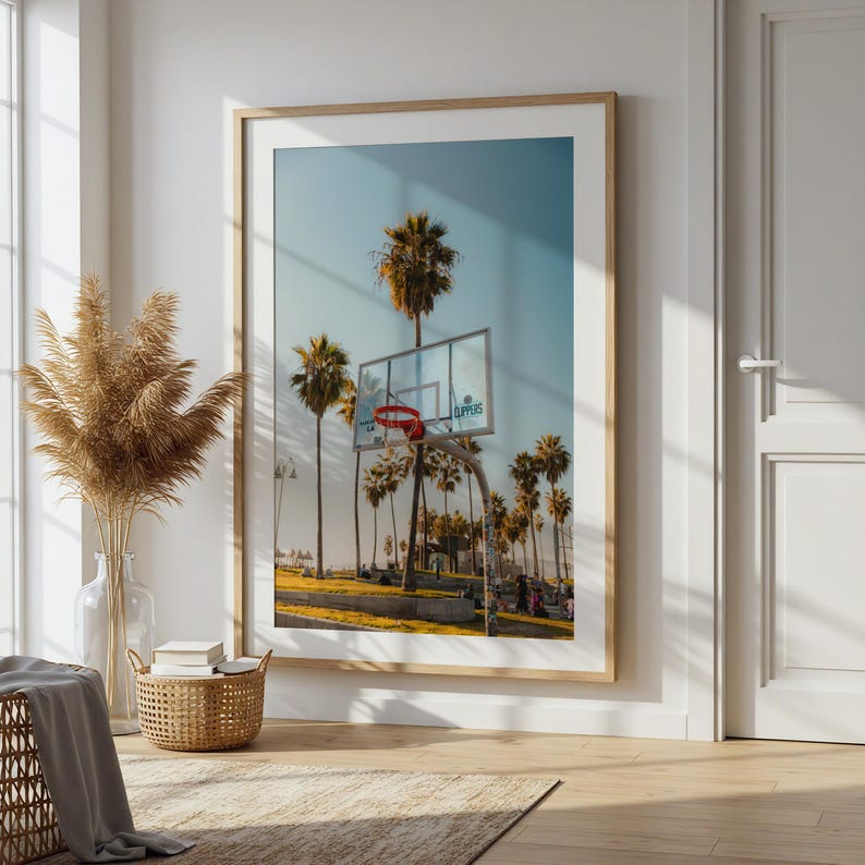 Venice Beach Basketball Court Print, LA Clippers Wall Art, California Palm Trees Poster, Urban Sunset Sports Photography, Coastal Decor image 6