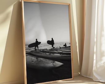 Black and White Surf Print – California Beach Poster, Surfing Wall Art, Surfer Wall Decor, Digital Download