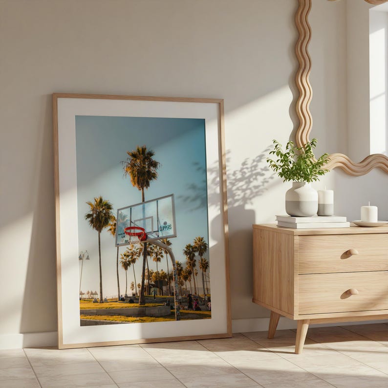 Venice Beach Basketball Court Print, LA Clippers Wall Art, California Palm Trees Poster, Urban Sunset Sports Photography, Coastal Decor image 3
