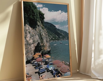 Amalfi Coast Print – Beach Umbrellas Poster | Italy Wall Art, Mediterranean Coastal Decor, Digital Download