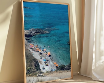 Impressão da Praia de Positano – Arte de Parede da Costa Amalfitana, Pôster de Verão Italiano, Decoração Costeira Mediterrânea